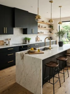 Black Cabinets with Brass Fixtures