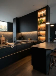 Black Kitchen with Hidden Lighting Details