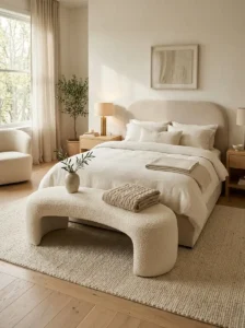 Curved Bouclé Bench for a Boutique Hotel Feel