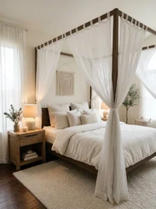 Canopy Bed With Light Fabric Details