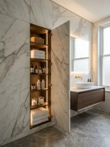 Hide Bathroom Storage Behind Seamless Wall Panels