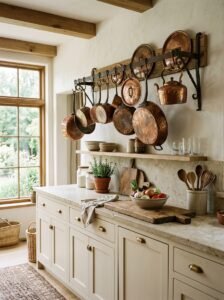 Copper Cookware Display as Functional Décor