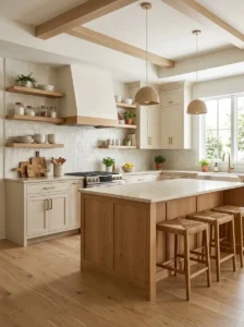 Warm White Cabinets With Natural Wood
