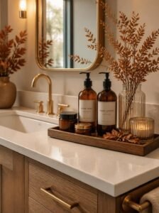 Style Your Bathroom Counter With Amber Glass Accessories