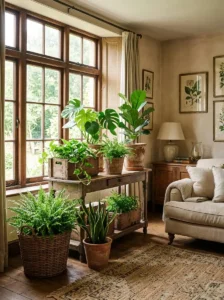Fresh Greenery in Rustic Planters