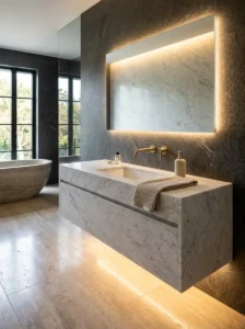 Install a Floating Stone Vanity With Ambient LED Lighting