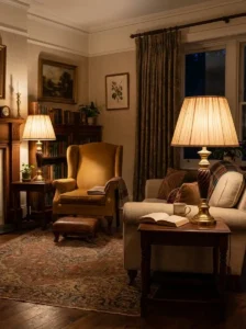 Vintage Table Lamps with Fabric Shades