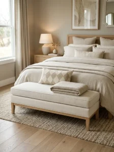 Linen Bench with Tailored Upholstery