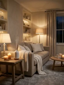 Layer Soft Scents and Ambient Lighting for Comfort