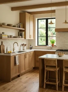 Warm White Kitchen with Natural Wood