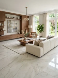 Large Marble Tiles for a Luxury Living Room Feel