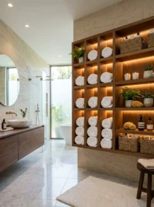 Display Towels on a Floating Wall With Soft Backlighting