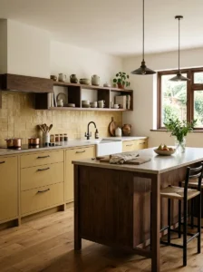 Mustard Yellow with Dark Wood