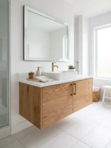 White Bathroom Ideas With Natural Oak Vanities