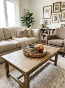 Weathered Oak Coffee Table as the Room’s Heart