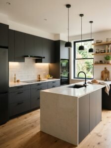 Charcoal Gray With Warm White Countertops