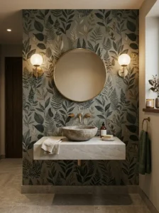Restaurant Bathroom Ideas With Elegant Wallpaper Accents