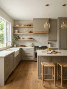 Warm Gray with Natural Oak and Brass