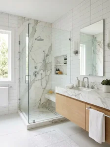 Pair White Tiles With Marble Accents