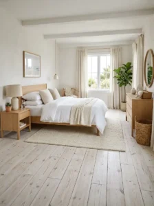 Whitewashed Wood Flooring For A Bright And Airy Bedroom