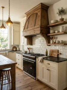 Vintage-Inspired Range Hood with Wooden Trim