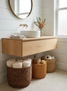 Use Woven Baskets for Stylish Bathroom Storage