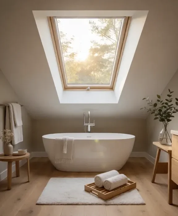 Place a Freestanding Bathtub Under the Lowest Part of the Roof