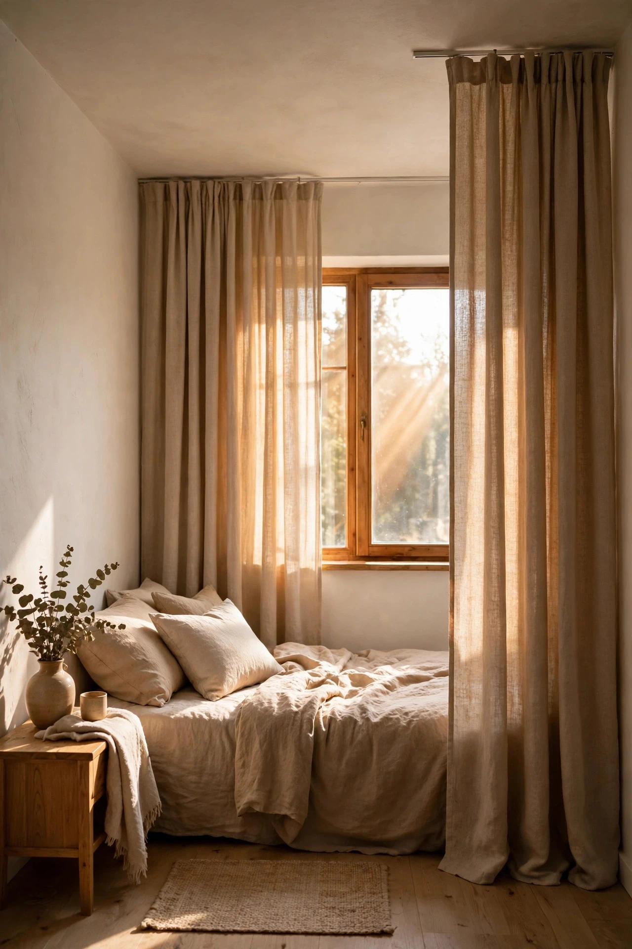Hang Curtains From the Ceiling to Make the Room Feel Taller - bedroom inspiration ideas