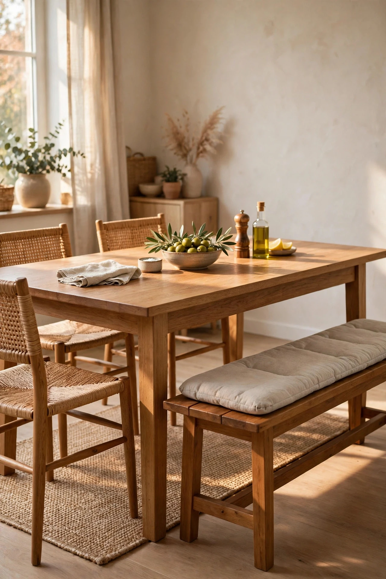 Add a Bench on One Side for Flexible Everyday Seating - dining room decor ideas