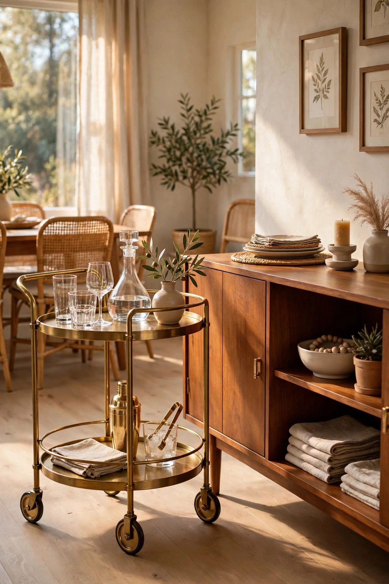 Style a Bar Cart for Drinks, Desserts and Daily Use - dining room decor ideas
