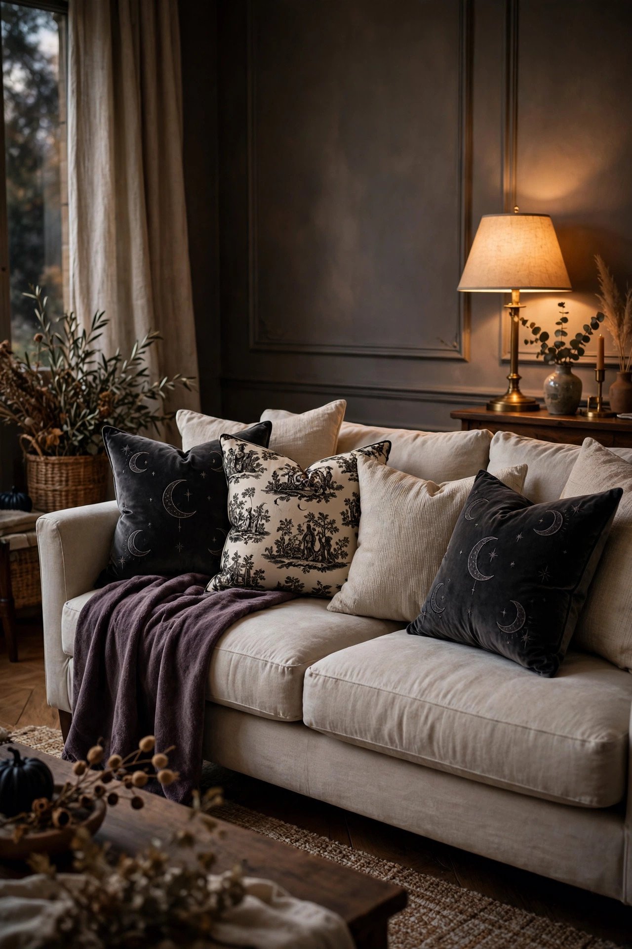 Vintage-Inspired Halloween Pillows - elegant halloween decor ideas