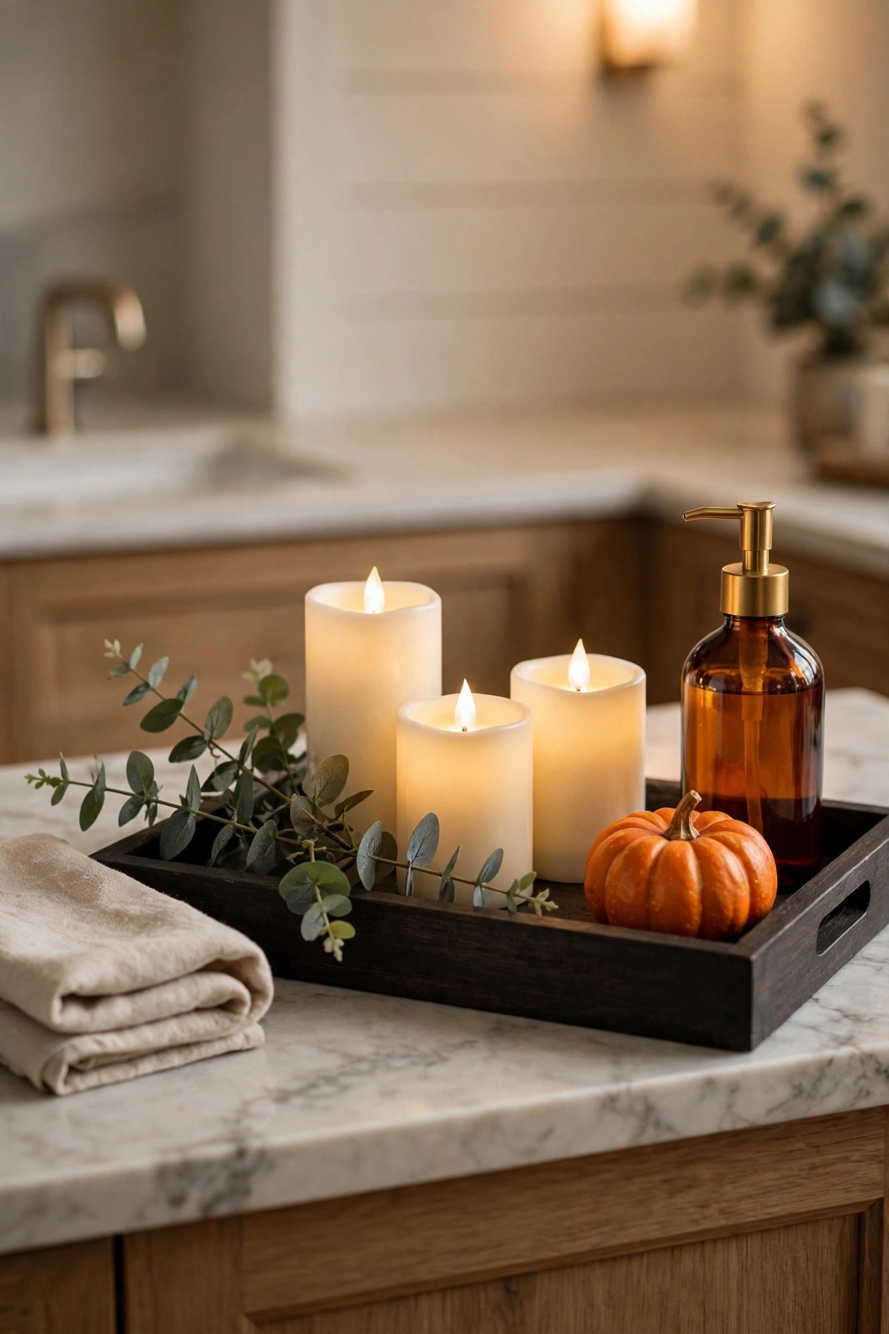 How Do You Style the Vanity Countertop for October? - halloween bathroom decor