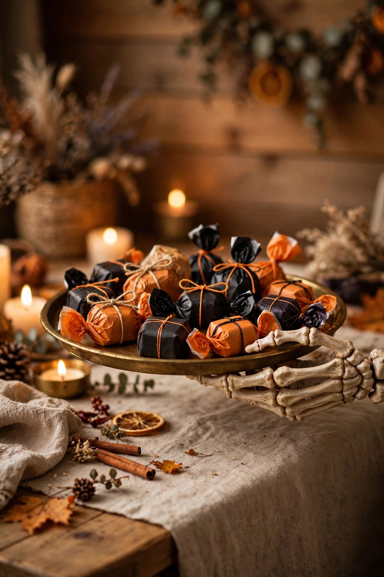 A Skeleton Hand Serving Tray for Sweets - halloween dessert table decor ideas