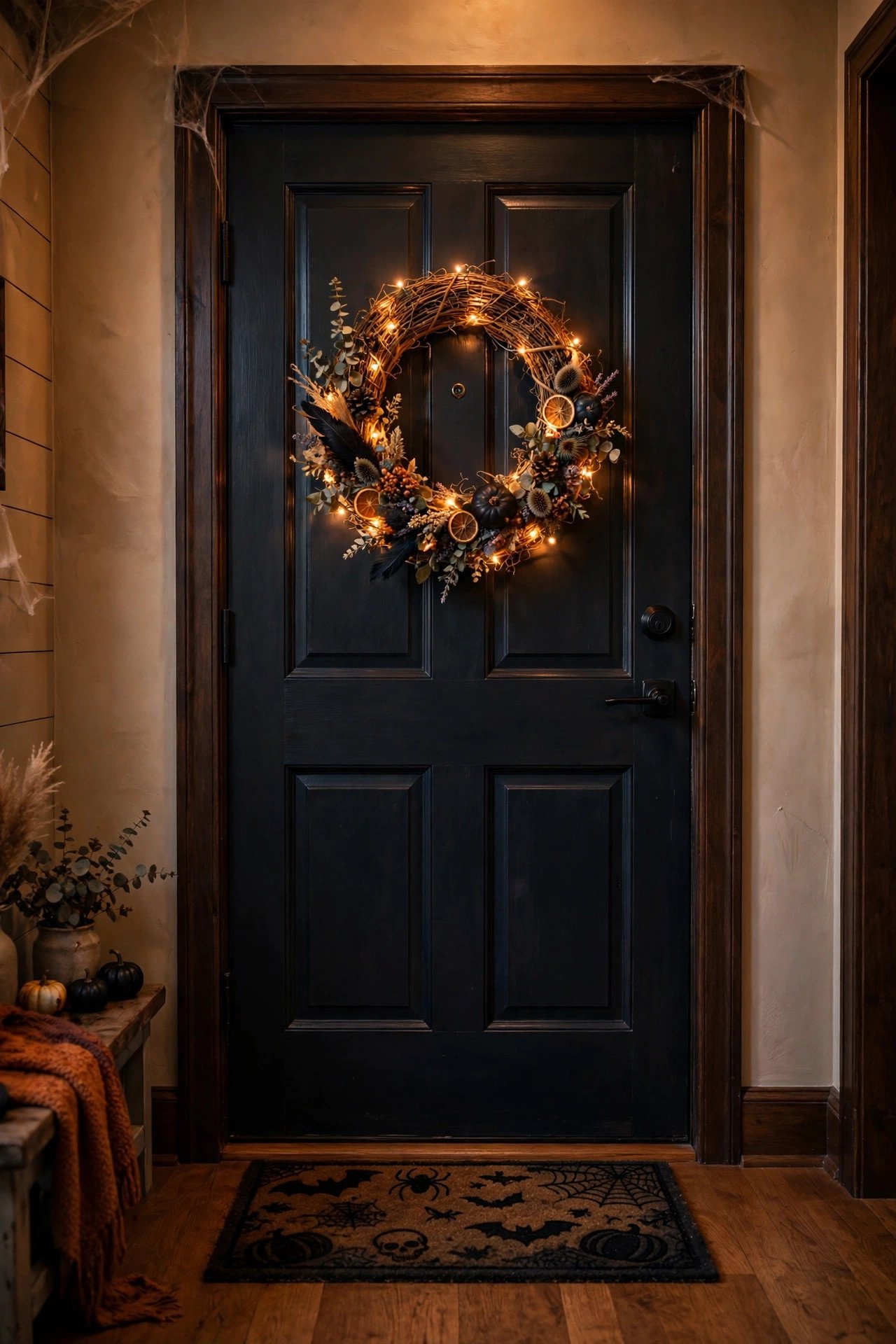 Can a Simple Wreath on the Inside of the Front Door Work? - halloween entryway decor ideas