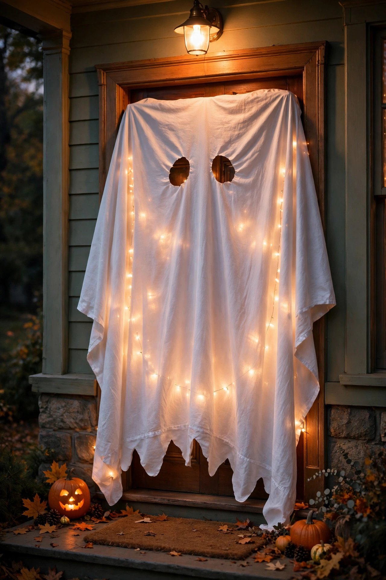 How Do You Make a Ghost Door That Looks Friendly, Not Cheap? - halloween front door decor ideas