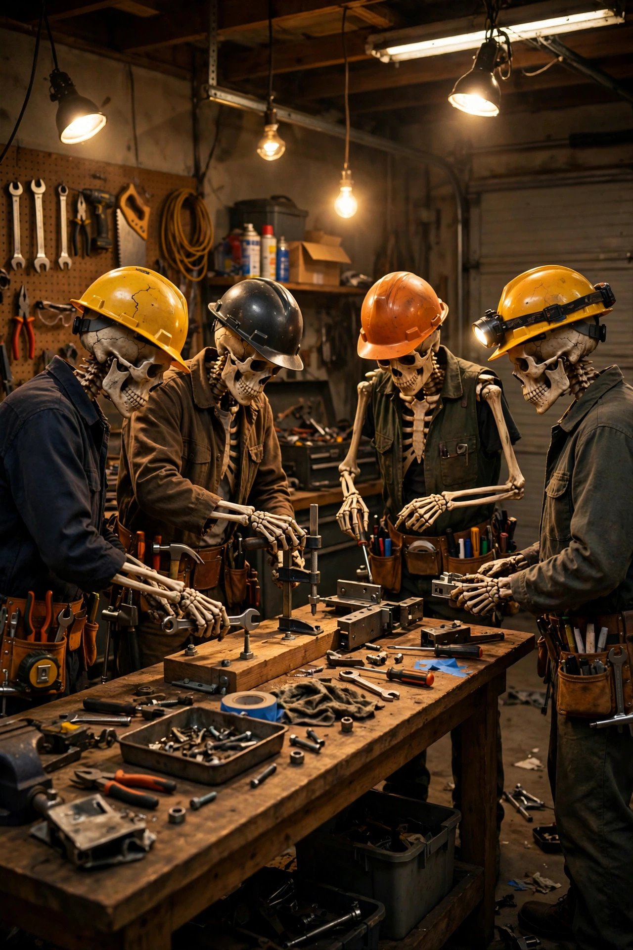 Skeleton Crew Workshop Garage - halloween garage decor ideas