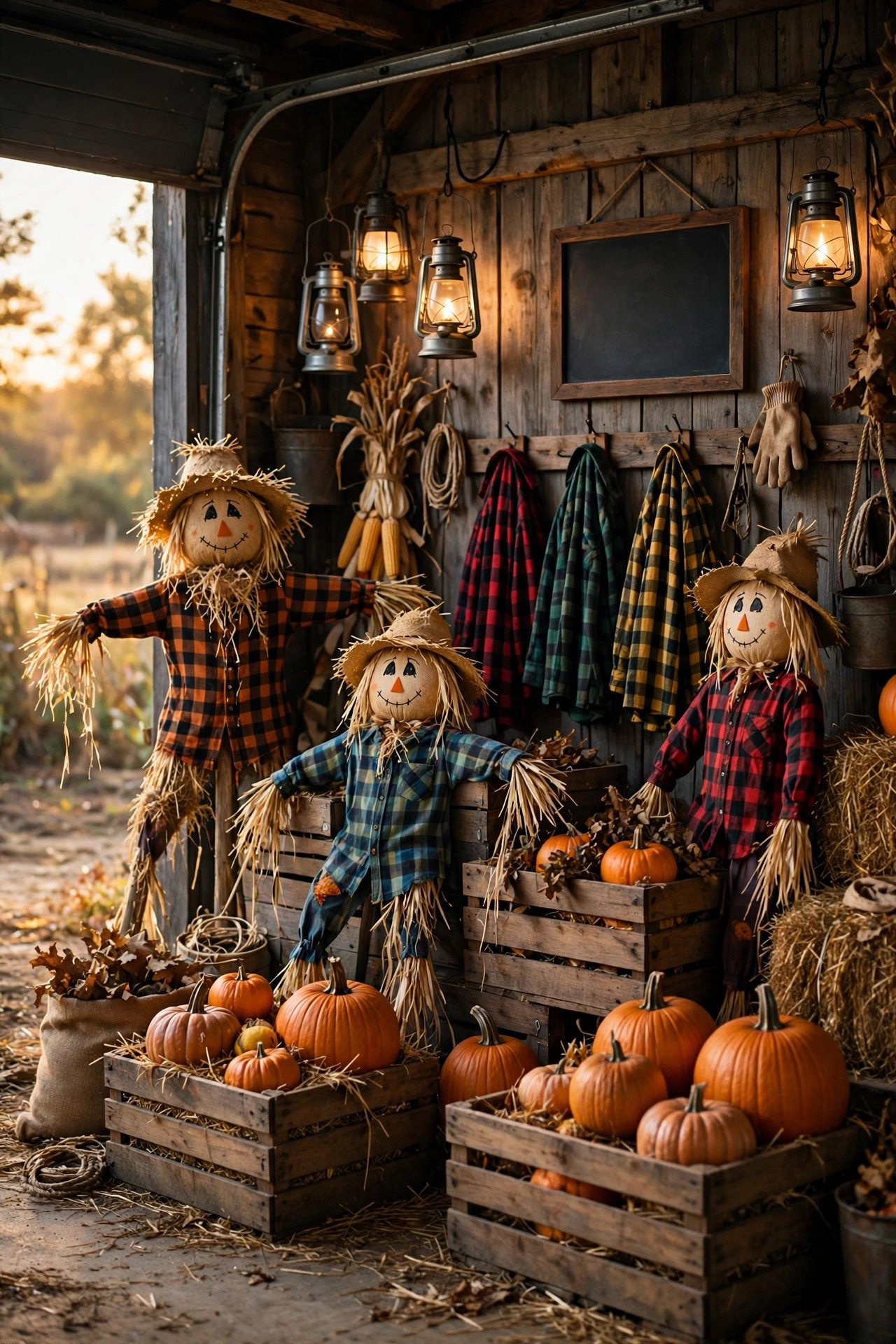 Scarecrow Farm Stand Garage - halloween garage decor ideas
