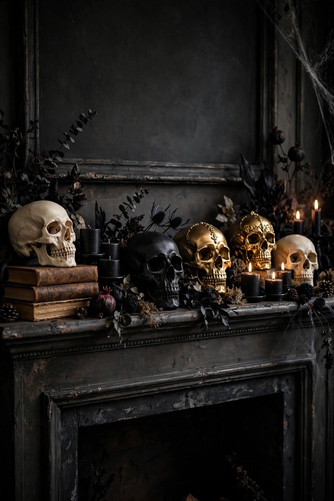 Skull Collection Shelfie - halloween mantel decor ideas
