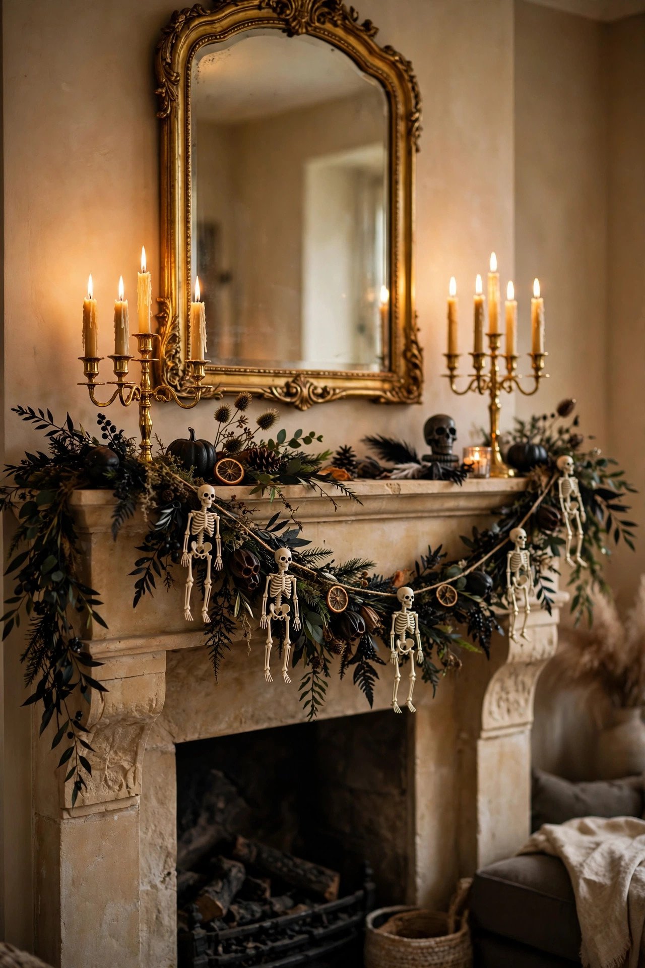 Skeleton Garland Draped Swag - halloween mantel decor ideas