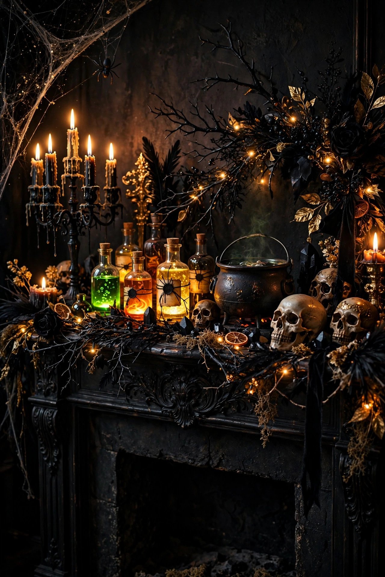 The Full Haunted House Mantel - halloween mantel decor ideas