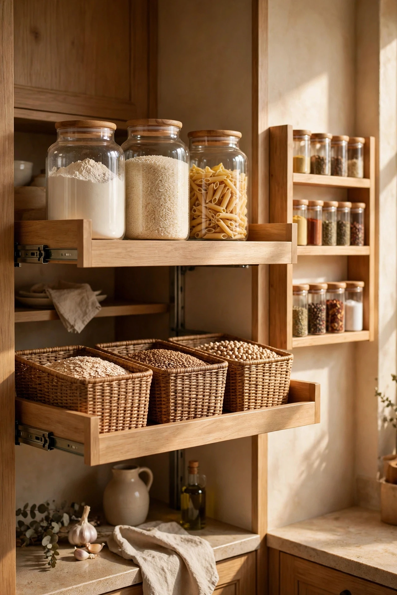 A Pantry Wall and Pull-Out Storage That Hides the Clutter - kitchen decor ideas