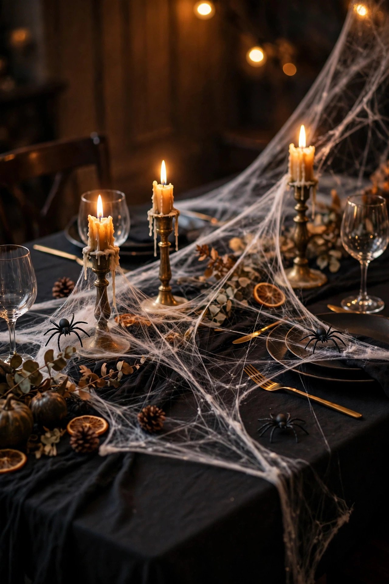 Spider Web Table Runner - last minute halloween decor ideas