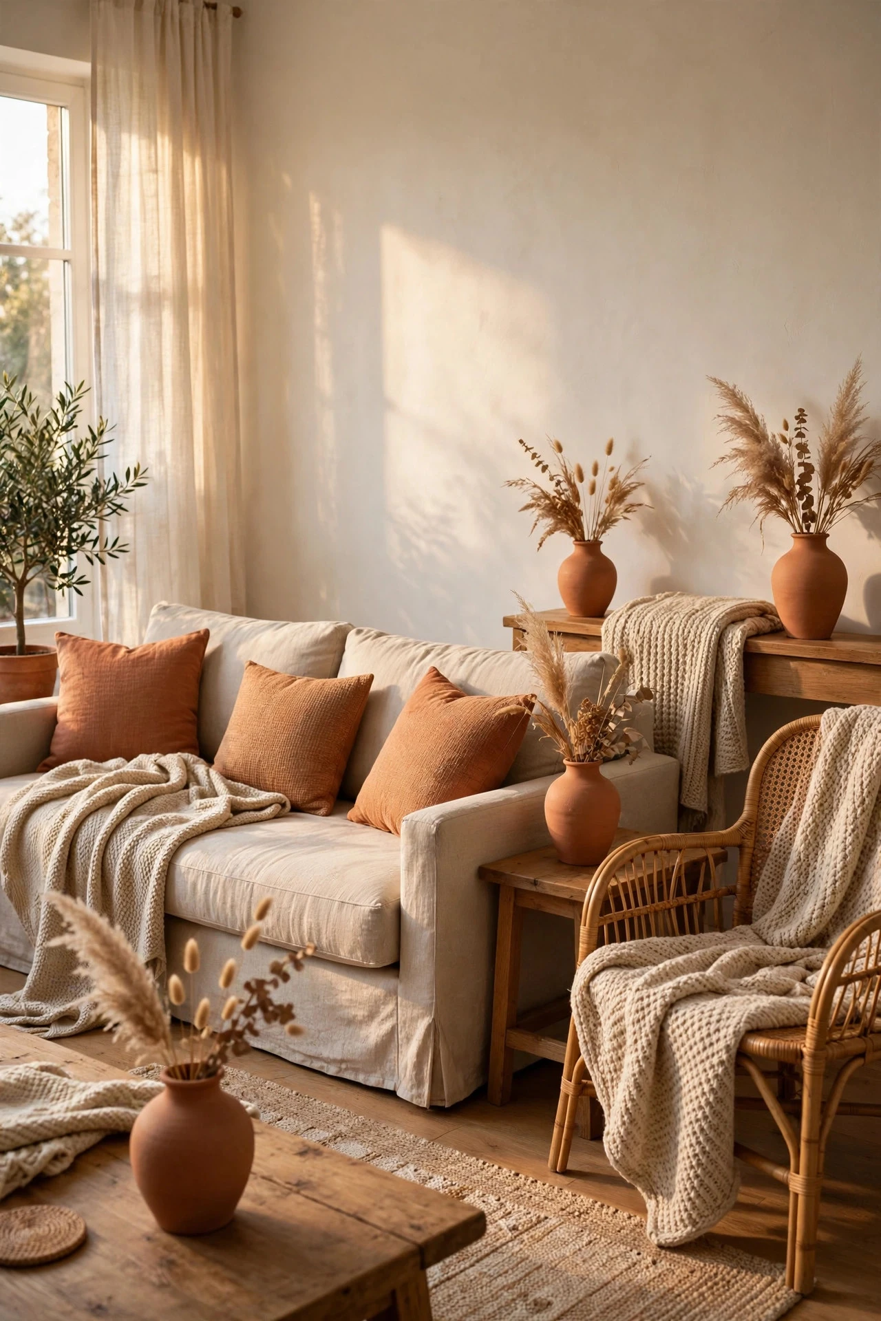 Set a Warm Neutral Base, Then Add One Grounding Accent Colour - living room inspo ideas