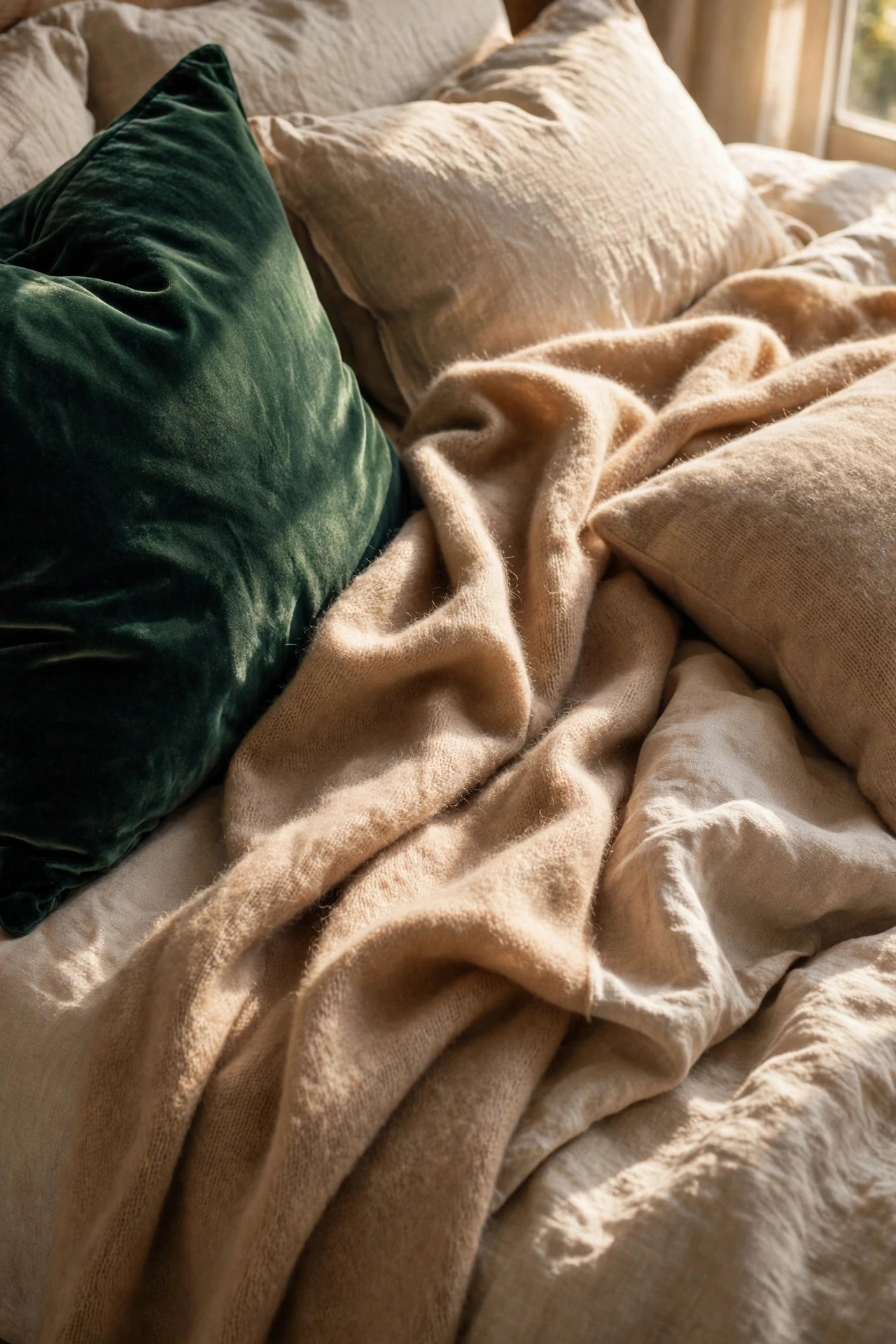 Velvet, Linen and Cashmere Textures - luxury bedroom decor ideas
