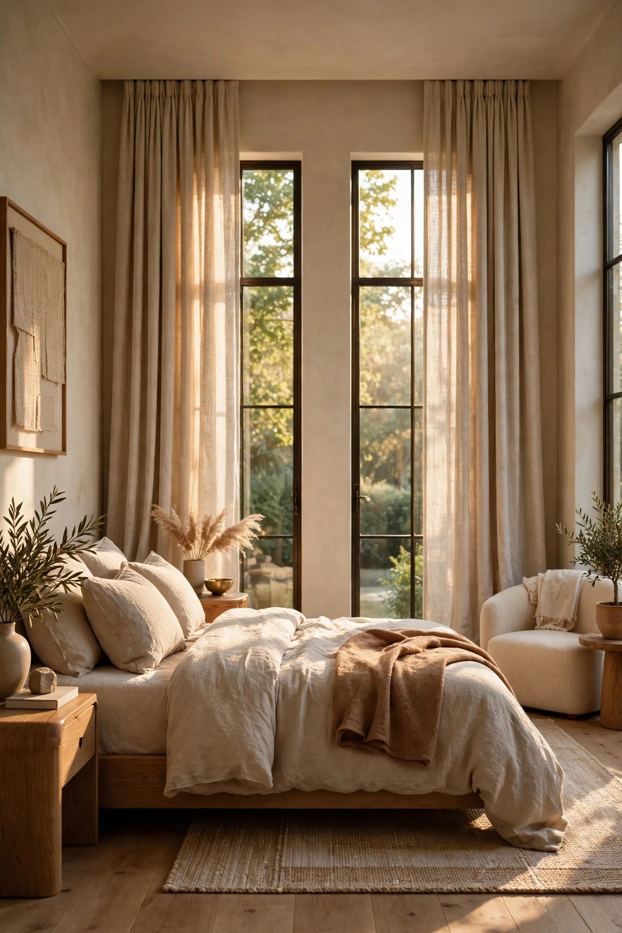 Floor-to-Ceiling Curtains in Heavy Linen - luxury bedroom decor ideas