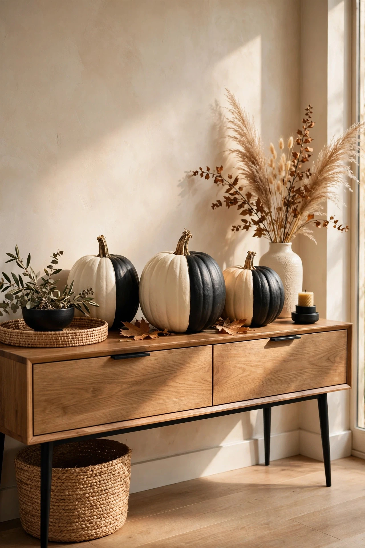 Colour-Blocked Pumpkins in Two Tones - painting pumpkins ideas diy