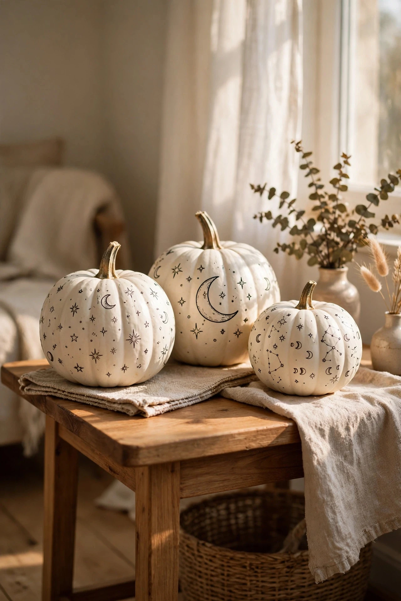 White Pumpkins With Black Line Doodles - painting pumpkins ideas diy