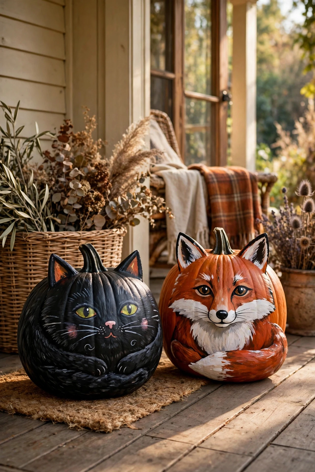 Painted Pumpkin Animals: Cats, Owls and Foxes - painting pumpkins ideas diy