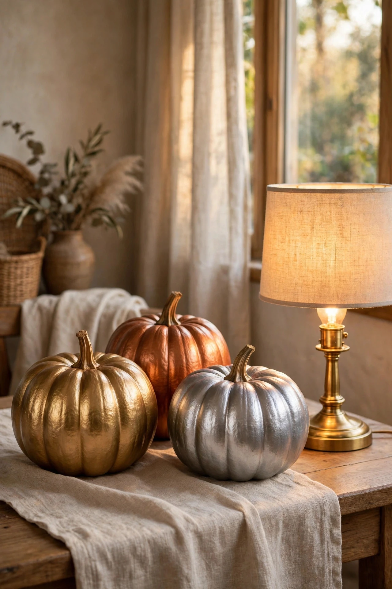 Metallic Pumpkins in Gold, Copper and Silver - painting pumpkins ideas diy