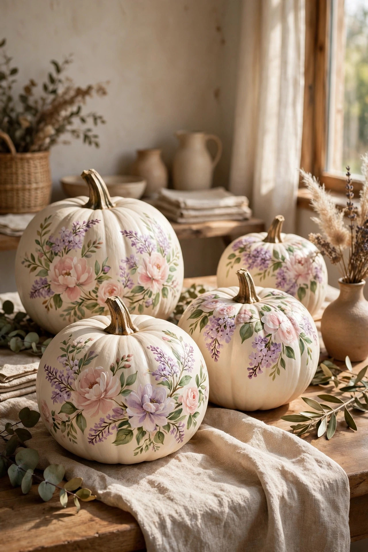 Hand-Painted Floral Pumpkins - painting pumpkins ideas diy girly